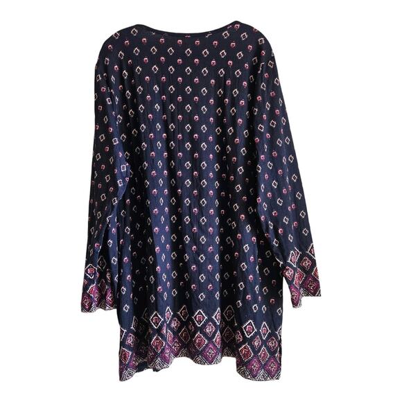 ULLA POPKEN Plus 20 22 Tunic Top Black Burgundy Geometric Keyhole Relaxed 52" - Picture 7 of 7